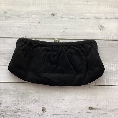 Black Fabric Formal Evening Clutch Purse Bag Rhinestone Snap Closure 