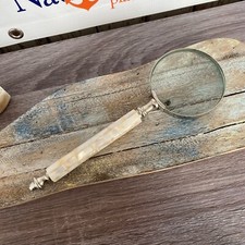 9" Brass Magnifying Glass w/ Mother of Pearl Handle - Hand Held Magnifier