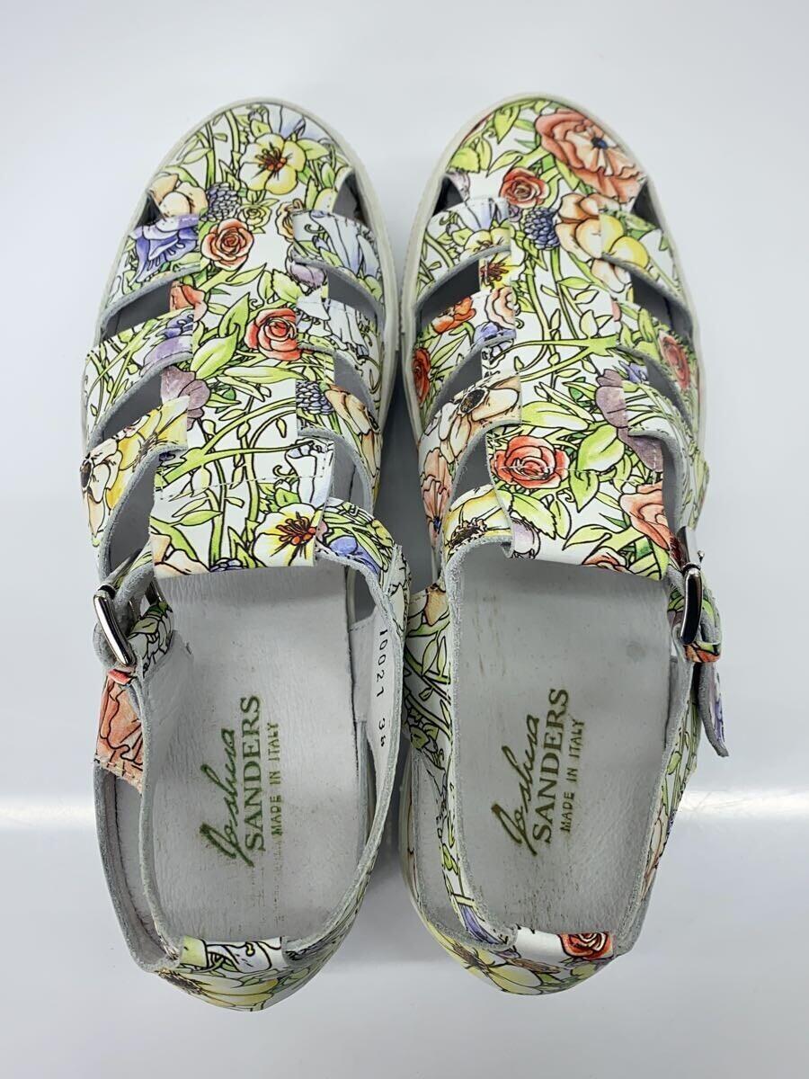SANDERS Gurkha Sandals Shoes Floral Pattern White Leather Women