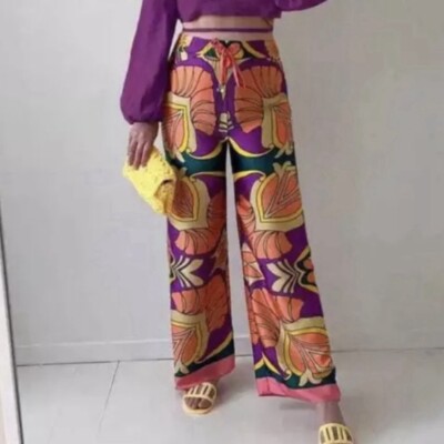 NWOT ZARA Satin Effect Printed Pants Wide Leg Orange/Pink NWOT ZARA Satin Effect Printed Pants Wide Leg Orange/Pink