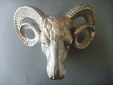 Silver Ram Head Wall Sculpture Figure Figurine - Aries - Cast Aluminium Metal