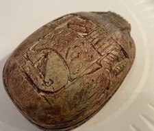 Egyptian Scarab Amulet w/Hieroglyphics Carved Stone Ancient Egypt 3.75” Brown