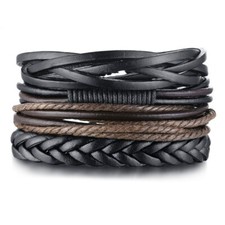 4pcs/ Set Black Brown PU Leather Bracelets Bangle Male Braid Rope Chain Bracelet