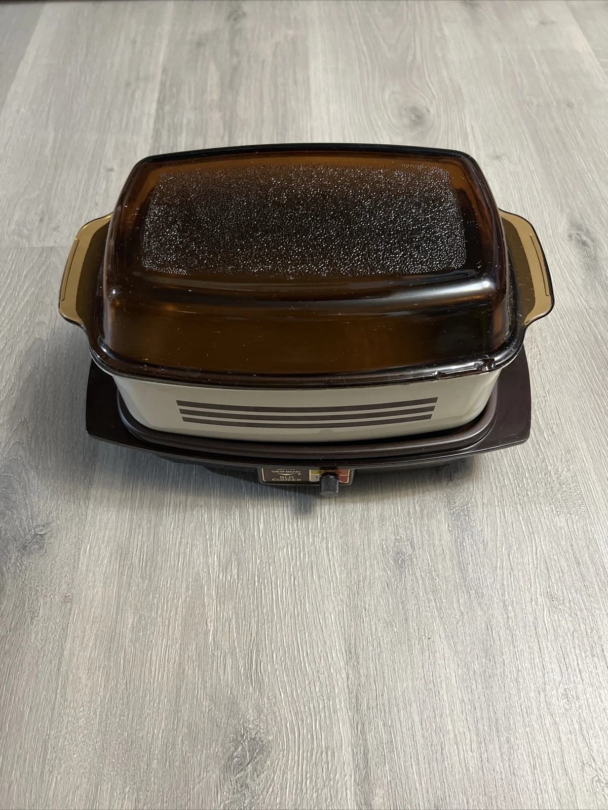 VINTAGE WEST BEND SLOW COOKER GRIDDLE BASE 4 & 2 QT PANS GLASS LID ADJ TEMPS EUC
