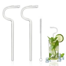 Pack Reusable Anti Wrinkle Drinking Straws with Brush Clear Glass Straws
