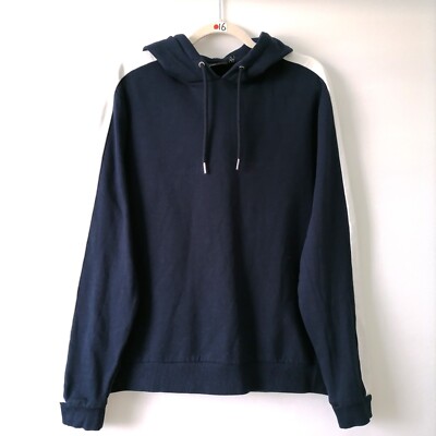 ASOS DESIGN Womens Navy Long Sleeve Ribbed Drawstring Pullover Hoodie Size  XL