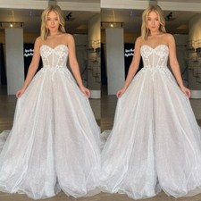 Elegant A-Line Wedding Dresses Strapless Sweep Train Shiny Sequins Bridal Gowns