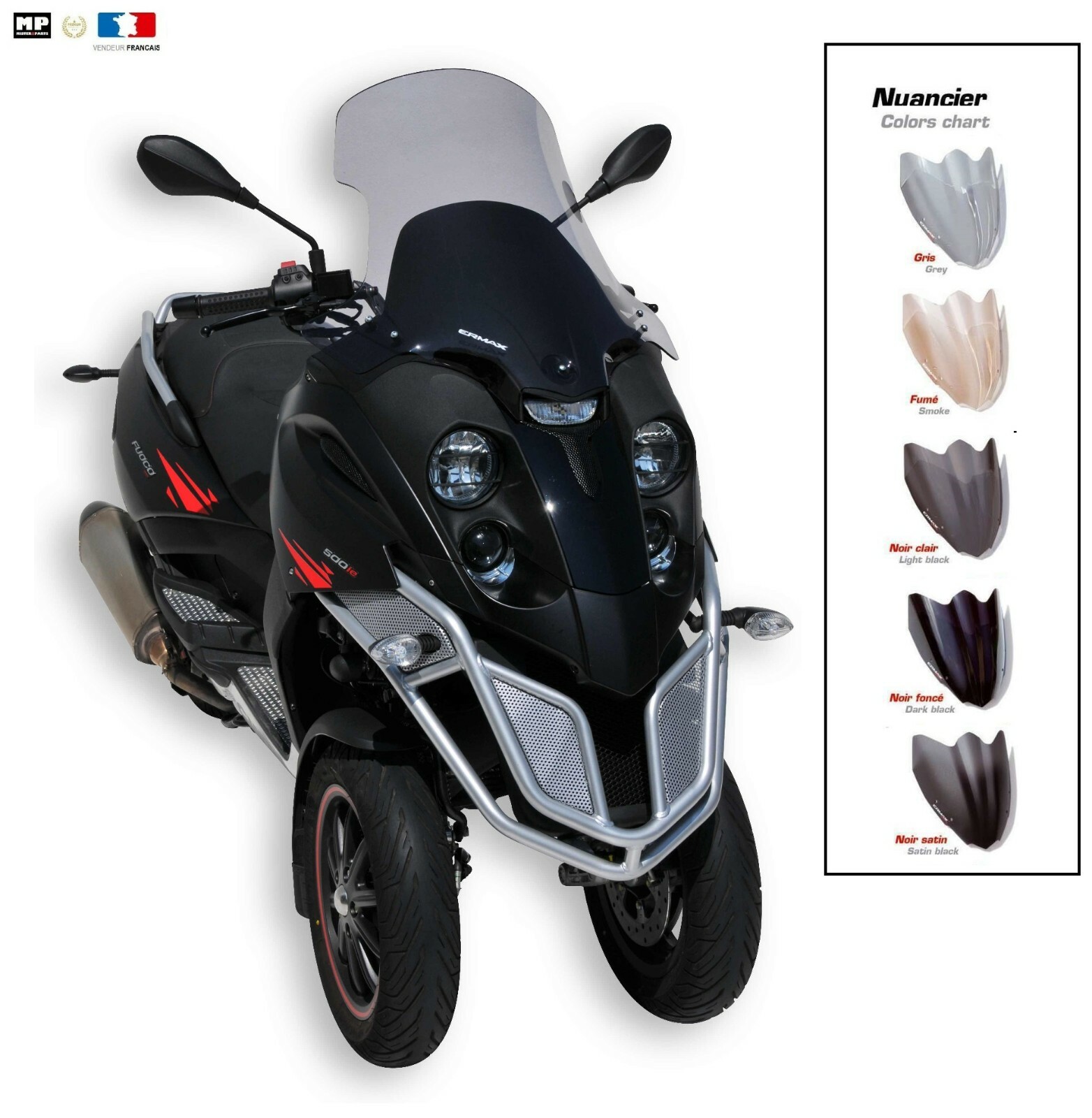 Bulle ERMAX Gilera Fuoco 500 IE 2007-2021 Gris - Pare-brise Haute 62 cm