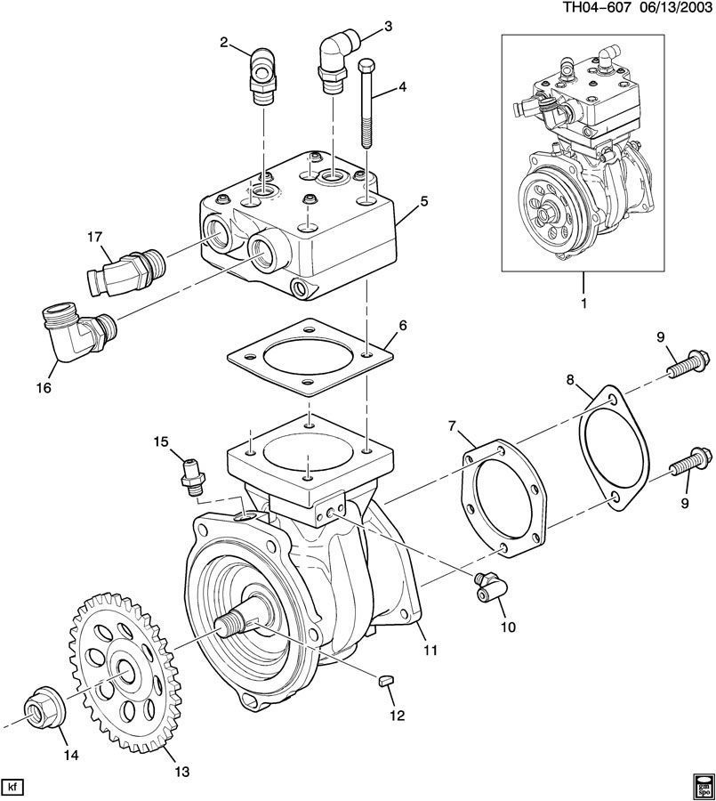 03-09 Topkick/Kodiak C/T6500-C/T8500 Air Compressor Oil Inlet Connector 10386436