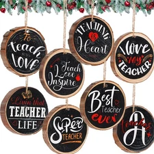 Remerry Wooden Christmas Teachers Ornaments Rustic White Black Wood Hanging D...