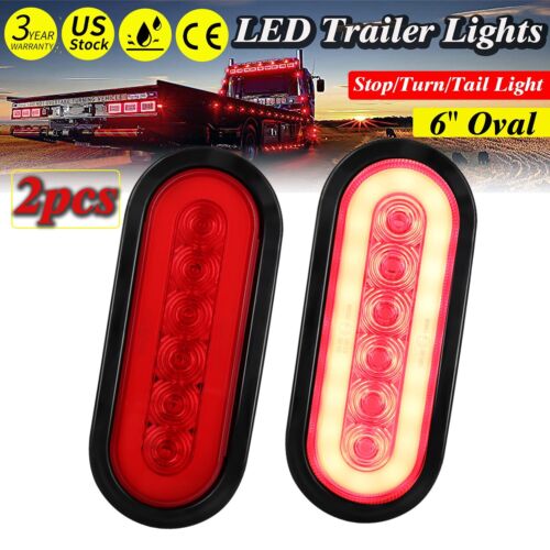 2 Red 6" Oval Trailer Lights 10 LED Stop Turn Tail Truck Sealed Grommet Plug DOT - Picture 1 of 9