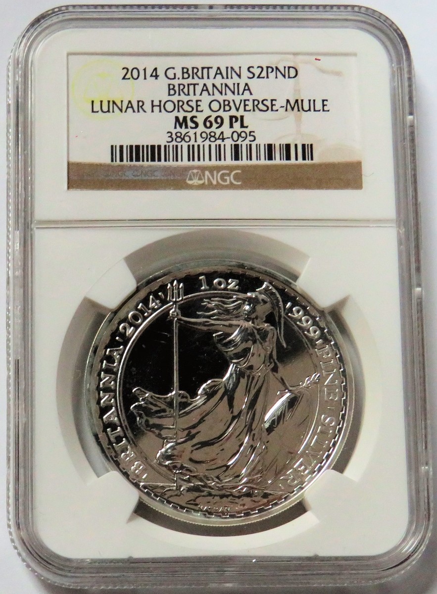 2014 SILVER GREAT BRITAIN 2 POUND BRITANNIA NGC MS 69 PL LUNAR