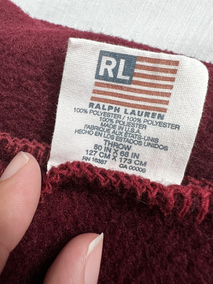 Ralph Lauren Polo Bear Blanket Maroon Red Fleece Embroidered Whipstitch