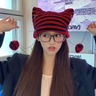 Cute Cat Ears Knitted Wool Cap Striped Ins Little Devil Japanese Beanie Hat