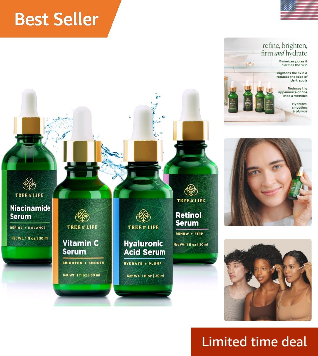 Facial Skin Care Set for Brightening Firming Hydrating Dry Face Dermatologist Approved