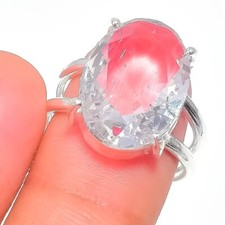 White Topaz Gemstone 925 Sterling Silver Handmade Jewelry Ring Size 8 US 