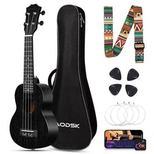 AODSK Concert Black Ukulele for Beginner 23 Inch Uke with Gig Bag Strap Nylon...