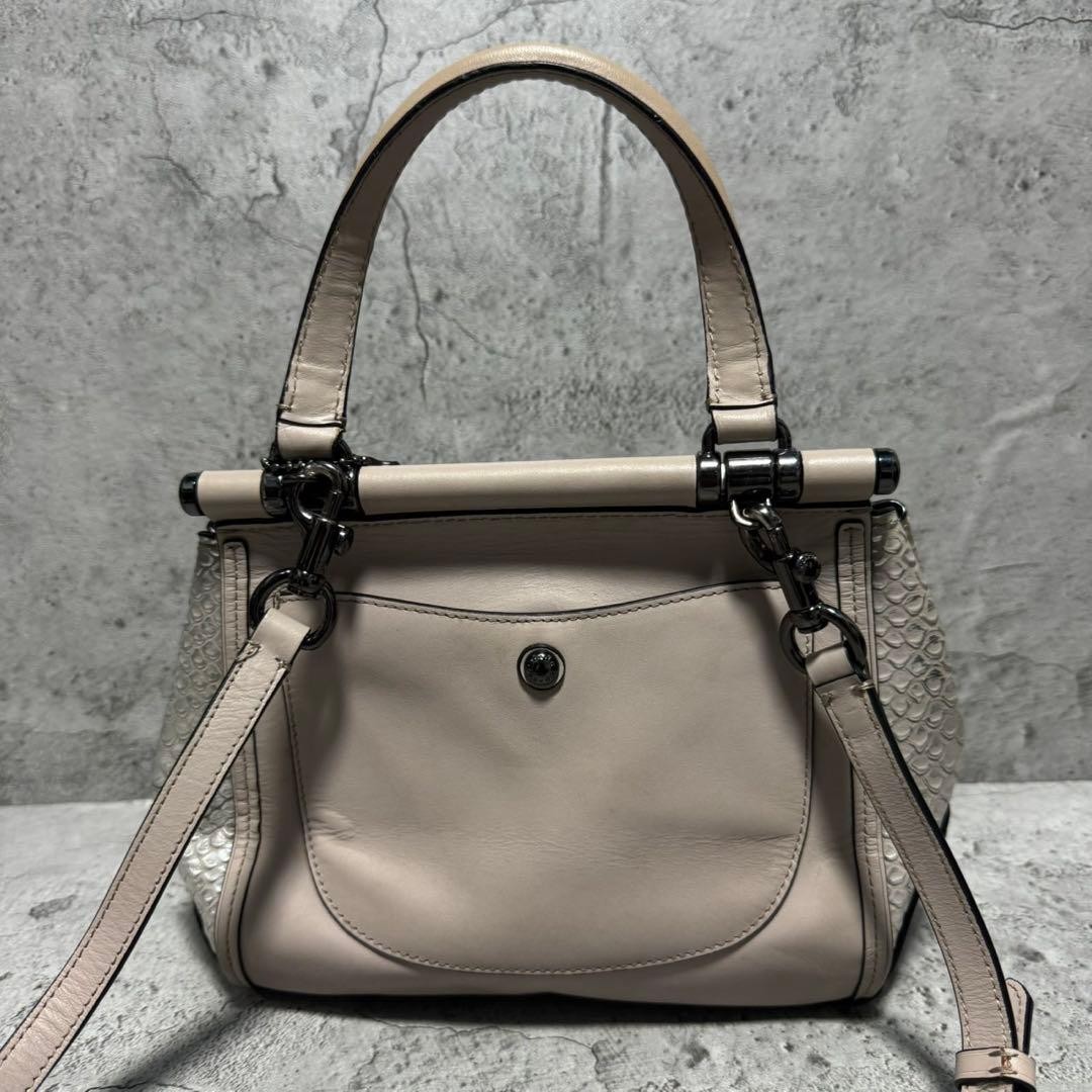 COACH Tea Rose Python Leather 2way Shoulder Bag T… - image 4