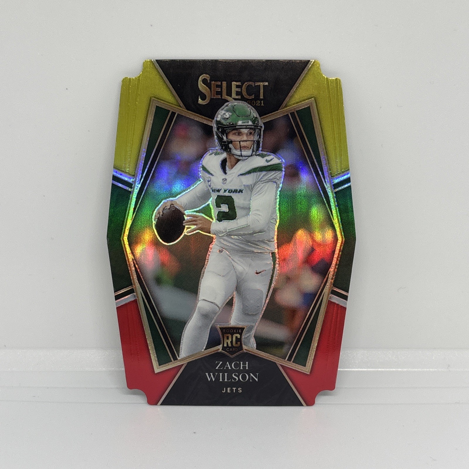 2021 Select Zach Wilson RC Red and Yellow Prizm Die Cut Premier Level #144 Jets