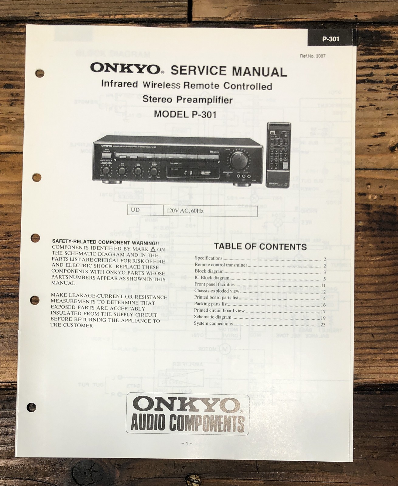 Onkyo P-301 Preamp / Preamplifier Service Manual *Original*