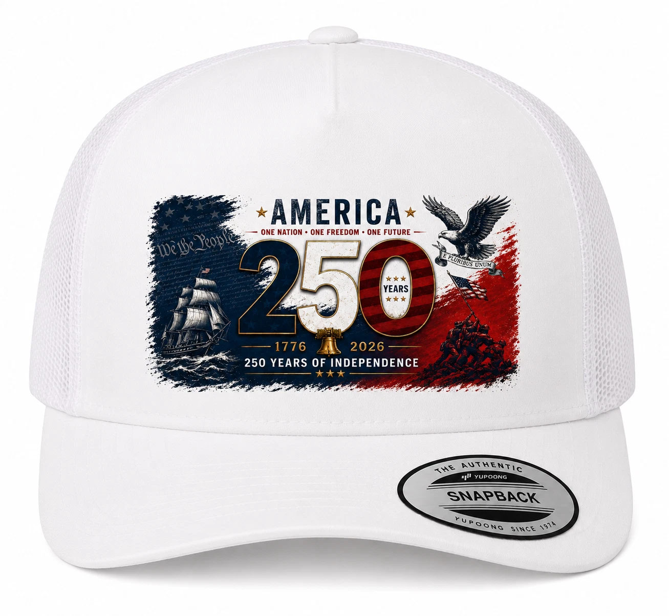 America 250th Anniversary USA 4th of July Hat Flat Bill Yupoong Trucker Cap