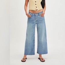 RE/DONE Mid Rise Wide Leg Crop Raw Hem Light Wash Stretch Size 29