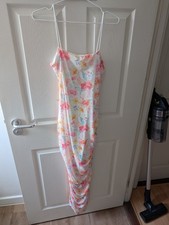 Vila Mesh Ruched Cami Dress Pastel Floral Print Large Maternity Baby Shower