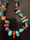 Red Coral Block Turquoise Green Turquoise Beaded Necklace — photo 2