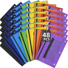 48 Pack Pencil Pouch for 3 Ring Binder Mesh Zipper Case Assorted Colors