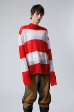 WEEKDAY Oversized Striped Sheer Knit Jumper M 48" Orange Grey Wool Thin Knit A1