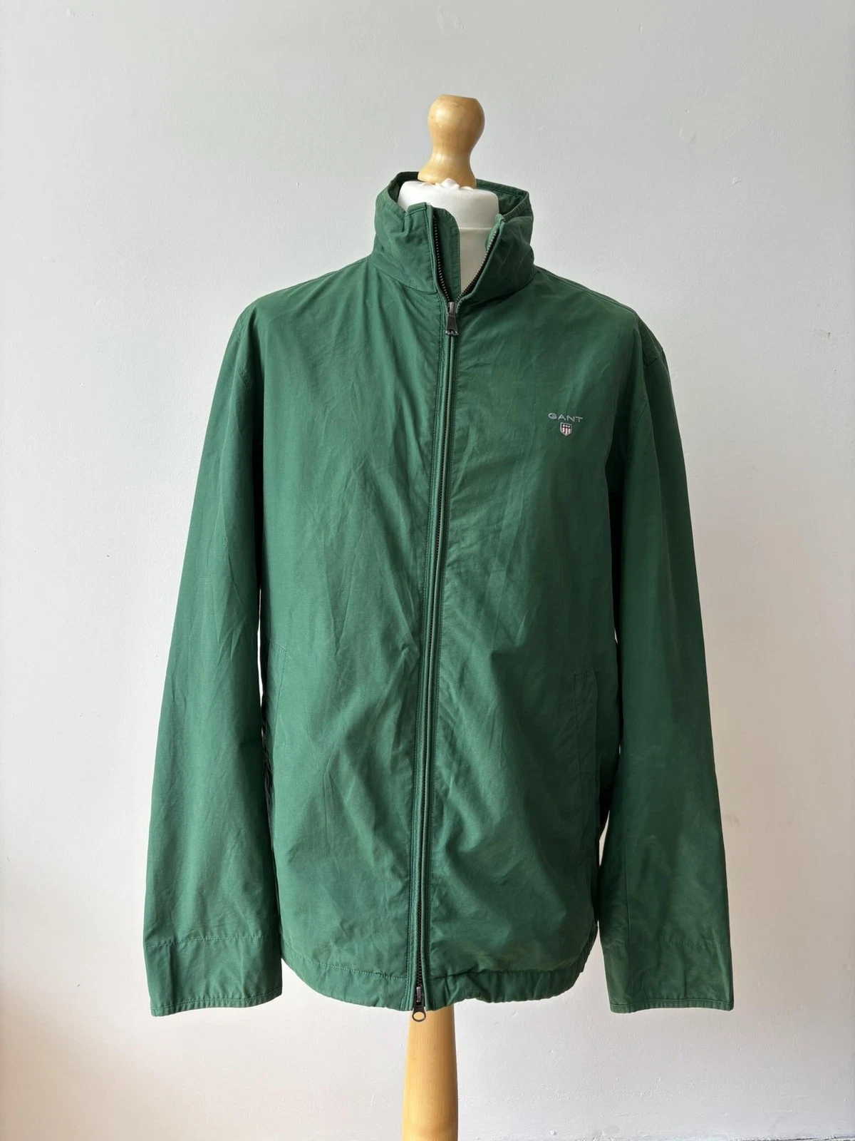 Gant Jacket Mens XL Green Midlength Quilted Windbreaker Full Zip Canvas Casual