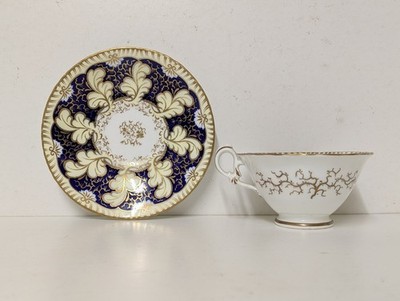 Antike Grainger Worcester Tasse & Untertasse Kobalt, Pudding & vergoldetes Muster 1186x
