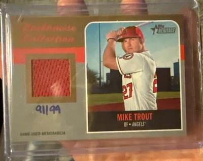 2019 Heritage Exclusive Clubhouse Collection Relics Gold 91/99 Mike Trout