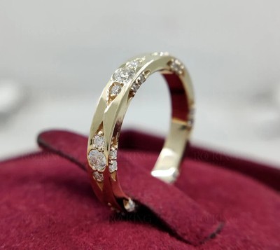 Moissanite Vintage Wedding Band Women, 10K SILVER Lacie Band Ring, Art Dec