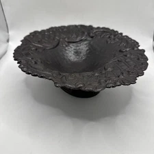 Vintage Metal Pedestal Dish Fruit Bowl Foliate Scroll Design 25x22cm