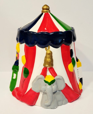 Rare 90s Hand Painted Circus Tint Cookie Jar Made By AMC NY NY