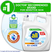 all Free Clear Liquid Laundry Detergent, Oxi, 184.5oz, 103 Loads 0.14 per gallon