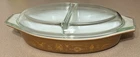 VTG Pyrex Early American Divided Dish 1.5 QT #1063 w/ Lid 945-C Gold - No Wear