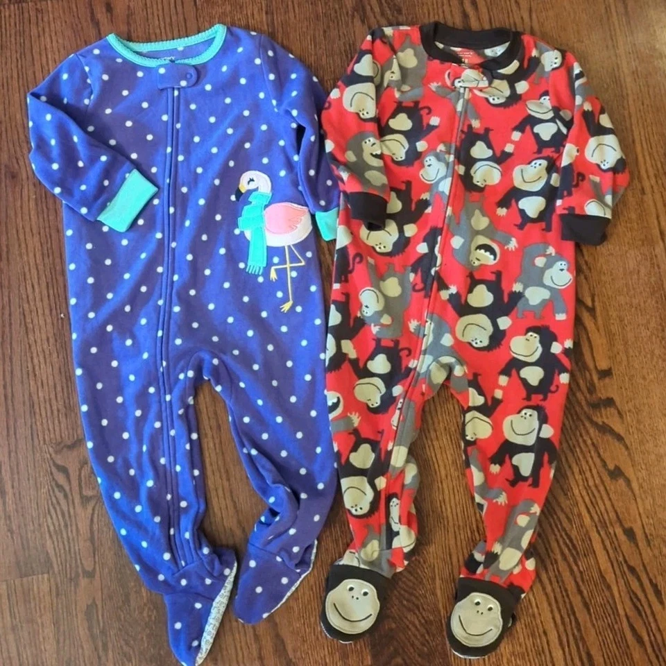 Lote de una pieza de pijama polar con patas Carter's de 18 meses niñas mono flamenco púrpura Foto 2 de 4