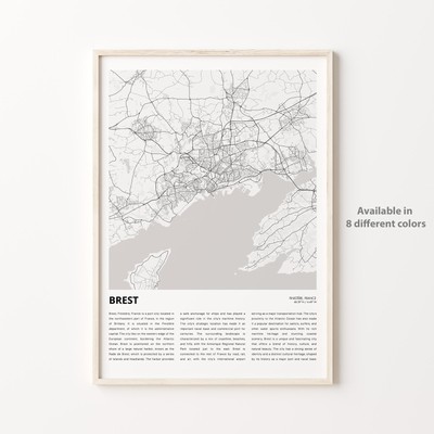Brest City Map Print, Finistère Travel Poster, Wall Art