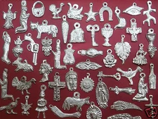 100 Milagros Charms Mexican Folk Art Shiny SILVER Exvoto Nicho Retablo #2