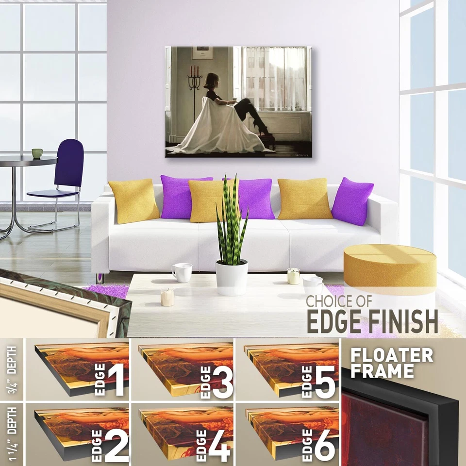 46W"x35H" EN PENSAMIENTOS DE TI por JACK VETTRIANO - MUJER DESCANSANDO SENTADA LONA DE TÉ Foto 2 de 4