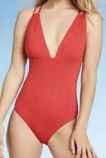 Sunn Lab Swim Red One Piece Swimsuit w/ Strappy Back, Padded Cup, Size L. NEW