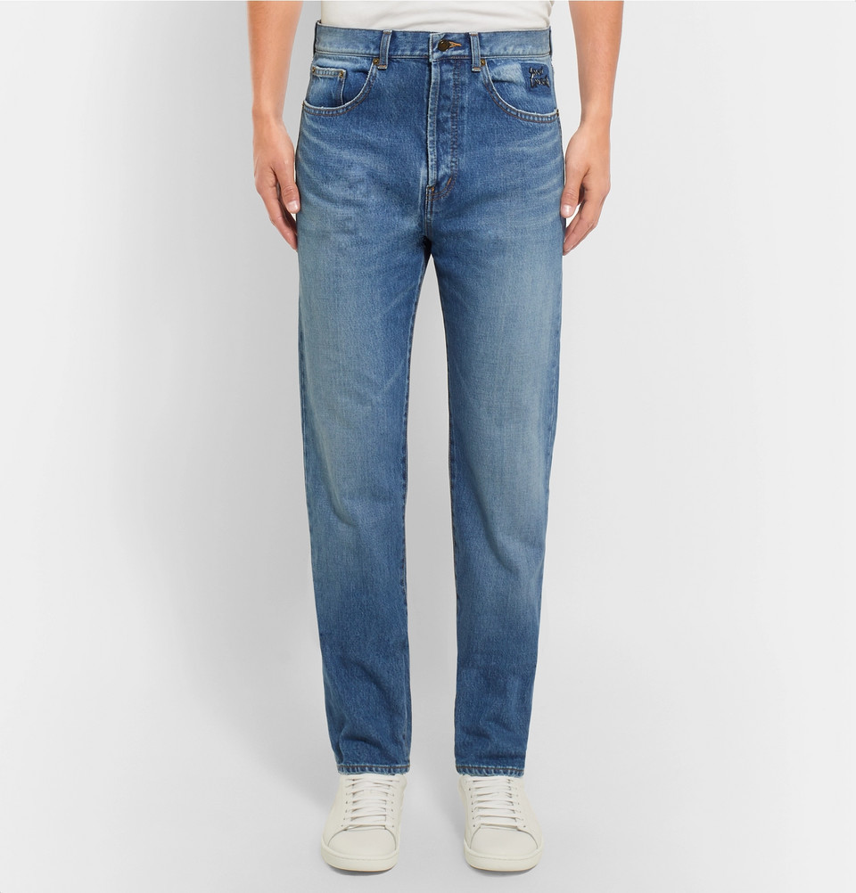 Jeans Saint Laurent D14 vintage in denim blu ricamato taglia 30 nuovi con etichette $690