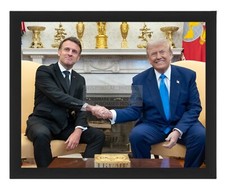 PRESIDENT DONALD TRUMP AND PM EMMANUEL MACRON SHAKING HANDS 8X10 FRAMED PHOTO