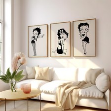 Betty Boop Vintage 3er Set Wandbilder, gerahm...
