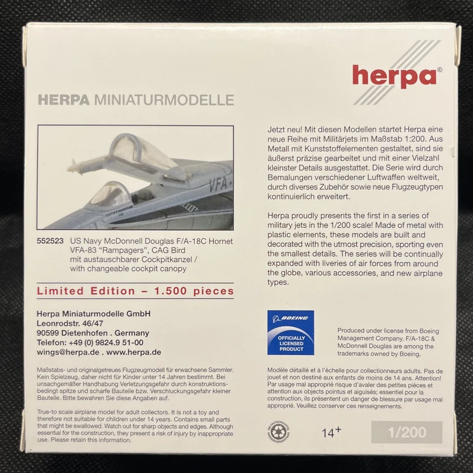 Herpa 1/200 USN F/A-18C Hornet VFA-82 Merodeadores, CAG Bird Foto 4 de 4