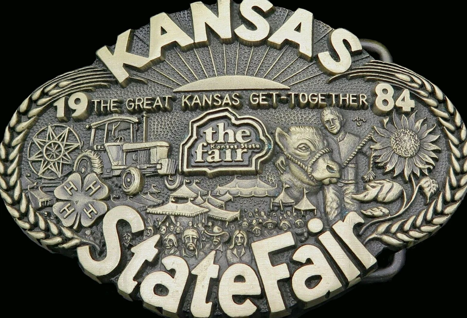 Medallas de diseño de premio de la Feria Estatal de Kansas 1984 hebilla de cinturón vintage de latón Foto 2 de 4