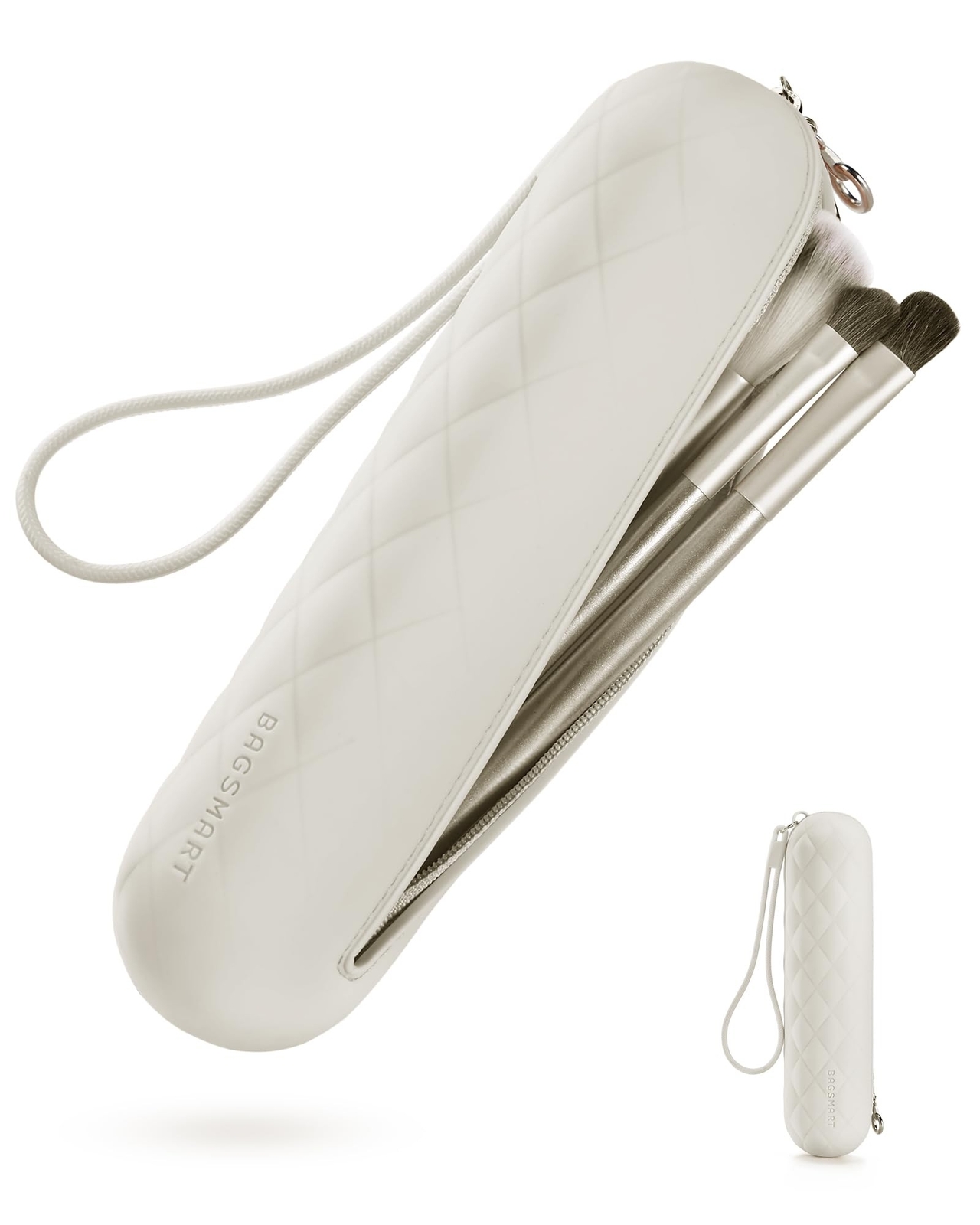 BAGSMART Travel Makeup Brush Holder Bag with Metal Zipper for Cosmetics Storage