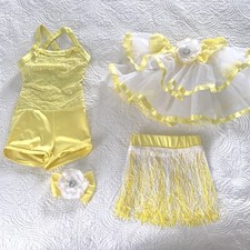 Weissman Sz XS 4-piece Yellow Sequin Dance Costume Play Ballet Leotard Tutu Bow